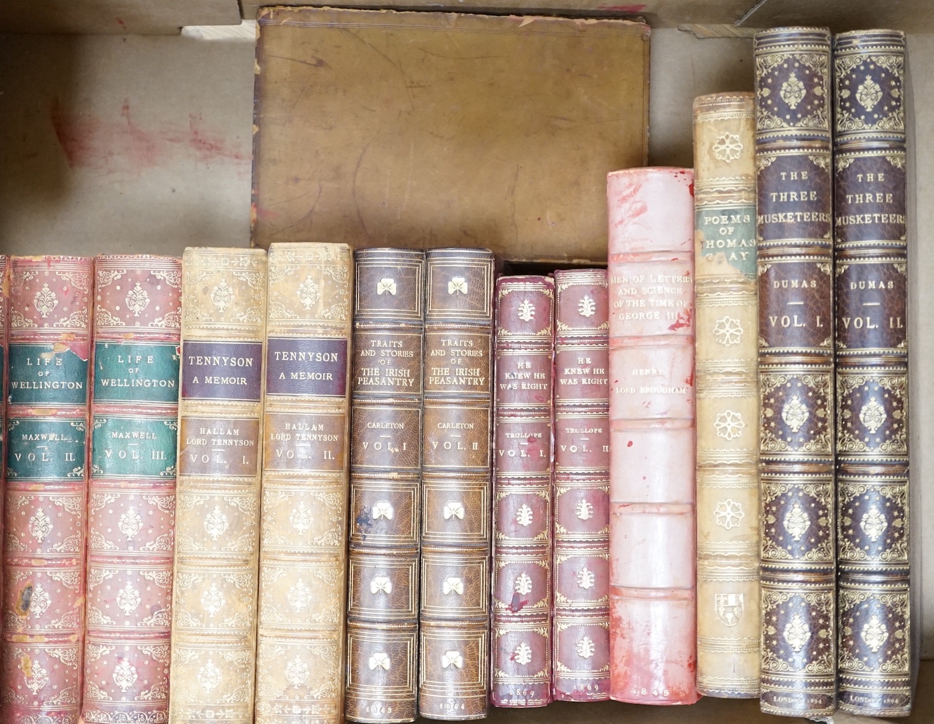 Two Life of Wellington volumes and eleven other leather bound books